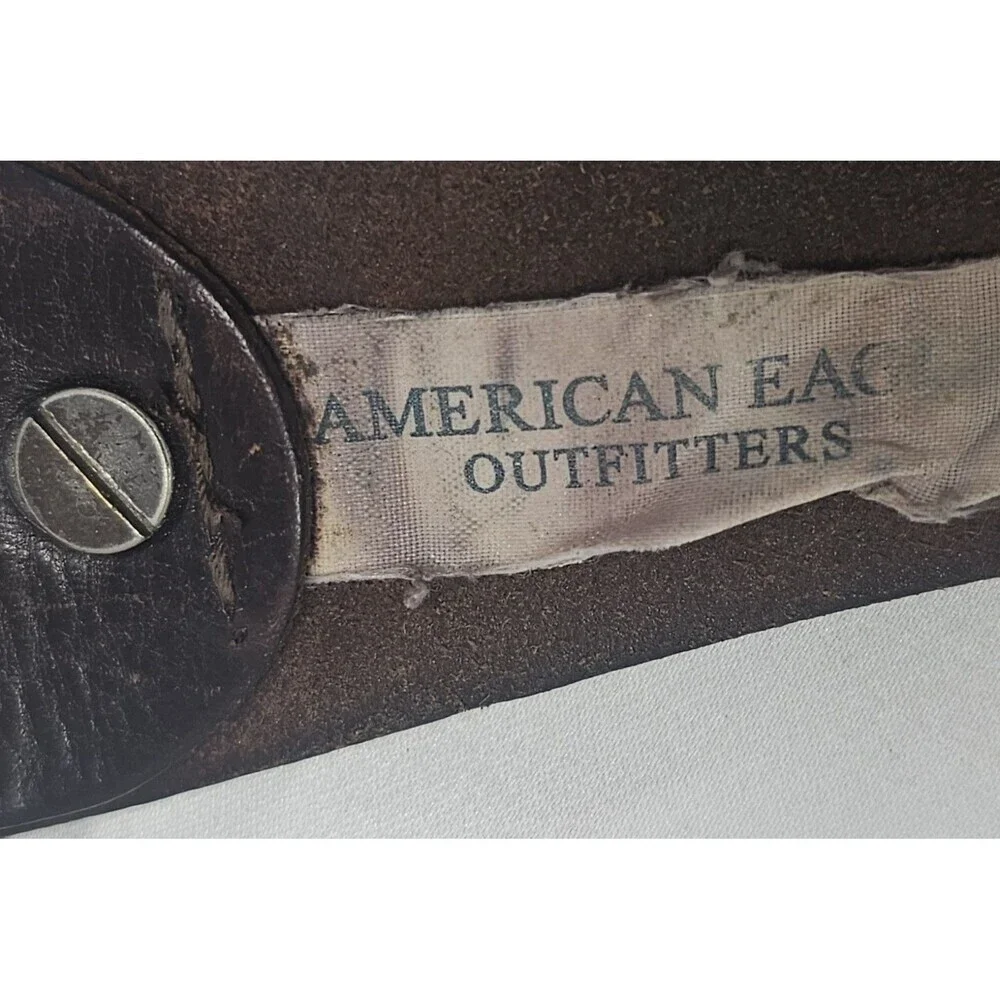 American Eagle Brown Leather Mens Belt Eagle Size 32 Y2k Classic Stitched